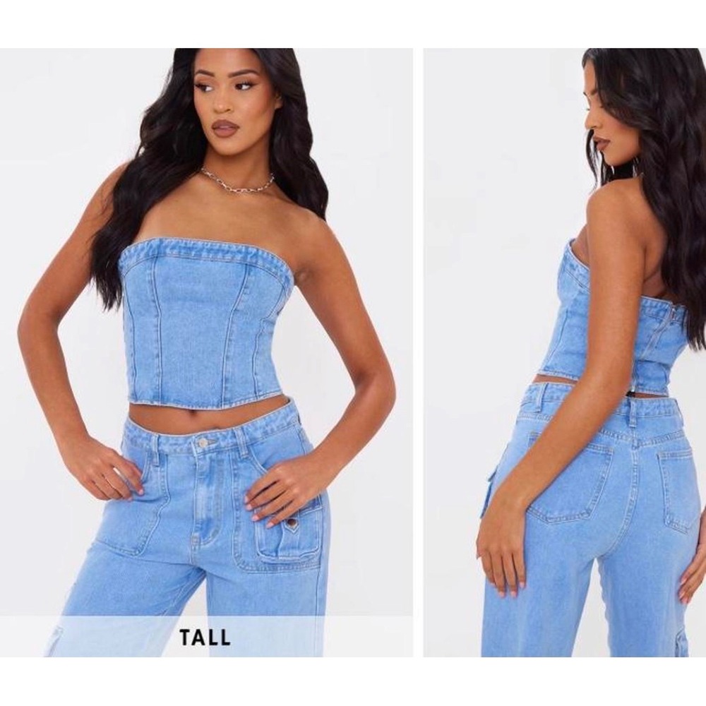 PLT denim corset US 4 Tall light blue NWT - Picture 2 of 9